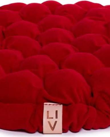 Tmavě červený sedací polštářek s masážními míčky Linda Vrňáková Bloom, Ø 65 cm