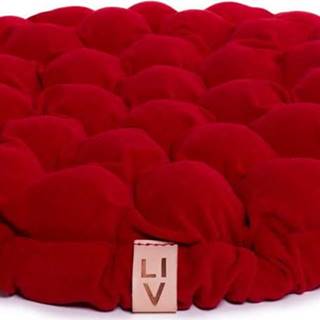 Tmavě červený sedací polštářek s masážními míčky Linda Vrňáková Bloom, Ø 65 cm