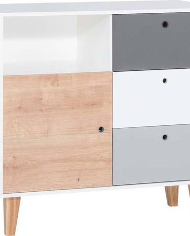 Bílo-šedá komoda s dřevěným detailem Vox Concept