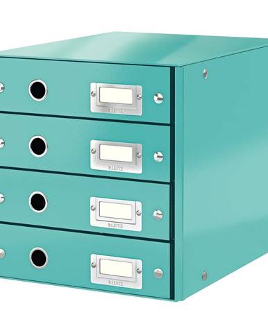 Tyrkysově modrý box se 4 zásuvkami Leitz Office, délka 36 cm