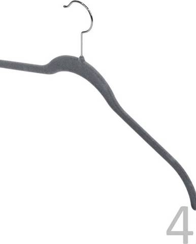 Sada 4 šedých ramínek Domopak Velvet Hangers