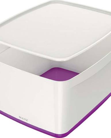 Bílo-fialový plastový úložný box s víkem MyBox - Leitz