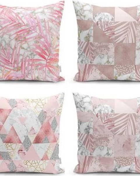 Minimalist Cushion Covers Sada 4 dekorativních povlaků na polštáře Minimalist Cushion Covers Pink Leaves, 45 x 45 cm