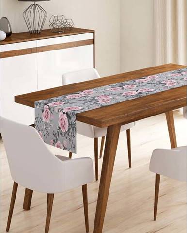 Běhoun na stůl z mikrovlákna Minimalist Cushion Covers Grey Roses, 45 x 140 cm