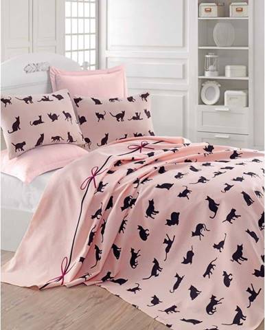 Růžový přehoz přes postel Mijolnir Cats, 160 x 230 cm