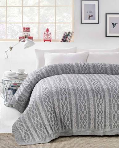 Šedý přehoz přes postel s příměsí bavlny Homemania Decor Knit, 220 x 240 cm