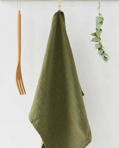 Olivově zelená lněná utěrka Linen Tales, 65 x 45 cm
