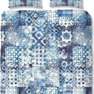 Modré povlečení z bavlněného saténu Ernesto, 200 x 200 cm
