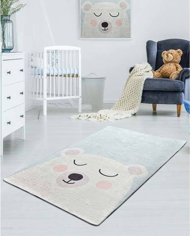 Bílo-modrý dětský protiskluzový koberec Chilai Baby Bear, 100 x 160 cm