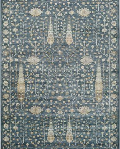 Modrý koberec z viskózy Universal Vintage Flowers, 140 x 200 cm