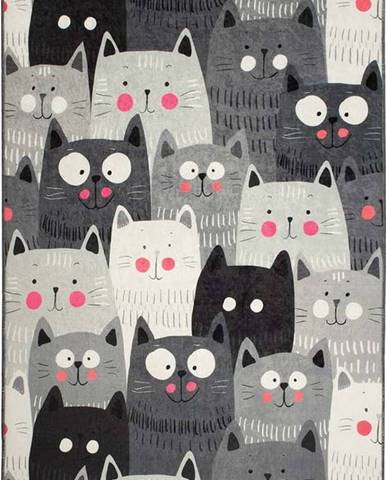 Šedý dětský protiskluzový koberec Conceptum Hypnose Cats, 140 x 190 cm