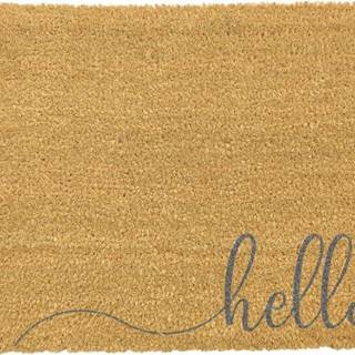 Šedá rohožka z přírodního kokosového vlákna Artsy Doormats Hello Scribble, 40 x 60 cm