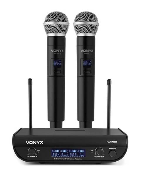 Vonyx Vonyx WM82 Digital, 2kanálový systém UHF bezdrátových mikrofonů, 2 x ruční mikrofon, 50m, černý