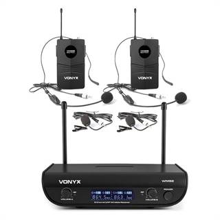 Vonyx WM82B Digital, 2kanálový systém UHF bezdrátových mikrofonů, 2 x headset mikrofon, 50 m, kufr