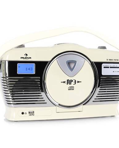 Auna RCD-70CR, retro rádio, FM, USB, CD, baterie, krémové
