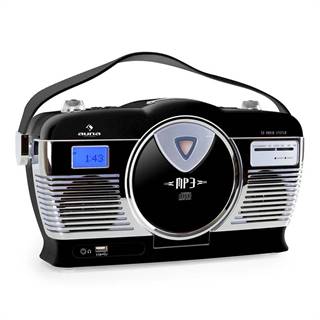 Auna RCD-70BL, retro rádio, FM, USB, CD, MP3, baterie, černé