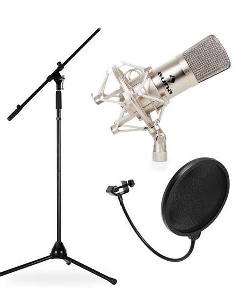 Auna Auna CM001S, studiová/pódiová mikrofonní sada, kondenzátorový mikrofon, stativ a protivětrná ochrana