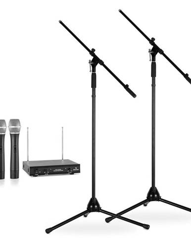 Electronic-Star Sada bezdrátových mikrofonů se stativy, 2 VHF rádiové mikrofony, 2 stojany, černé
