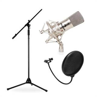 Auna CM001S, studiová/pódiová mikrofonní sada, kondenzátorový mikrofon, stativ a protivětrná ochrana