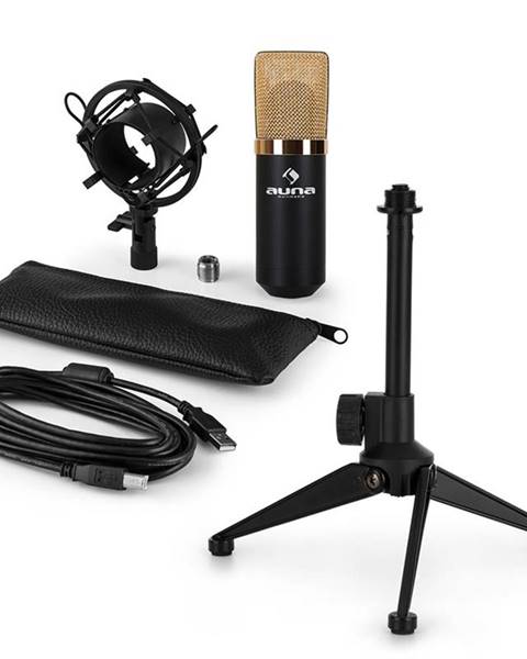 Auna Auna MIC-900BG-LED V1, USB mikrofonní sada, černo zlatý kondenzátorový mikrofon + stolní stativ
