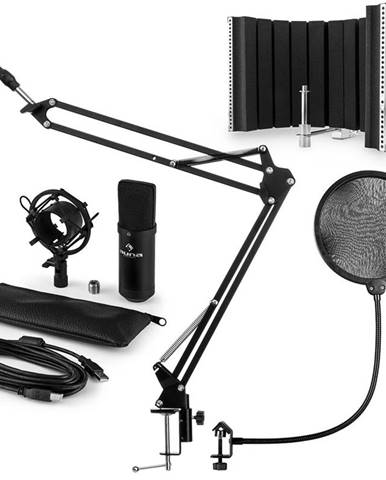 Auna CM001B mikrofonní sada V5 kondenzátorový mikrofon, mikrofonní rameno, pop filtr, panel, černá barva