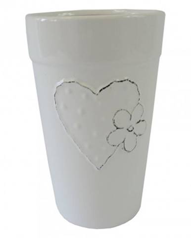 Keramická váza vk42 bílá se srdíčkem a kytičkou