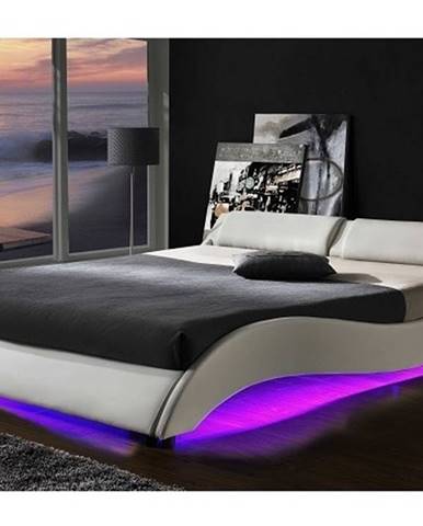 PASCALE čalouněná postel s roštem a LED osvětlením  160x200 cm, bílá