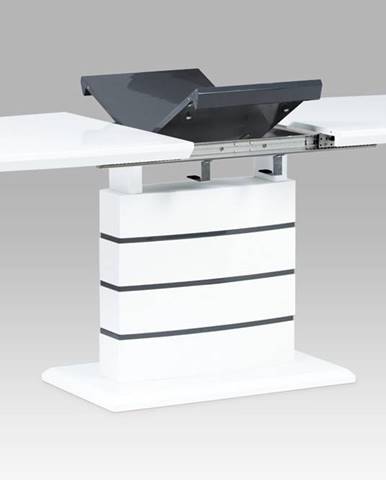 Jídelní stůl 140+40x80, vysoký lesk bílý/šedý HT-410 WT