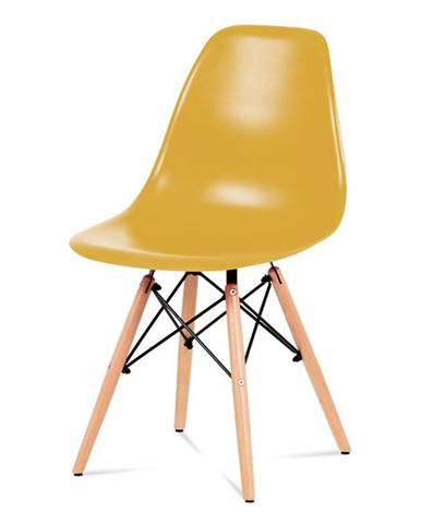 Jídelní židle, plast žlutý / masiv buk / kov černý CT-758 YEL