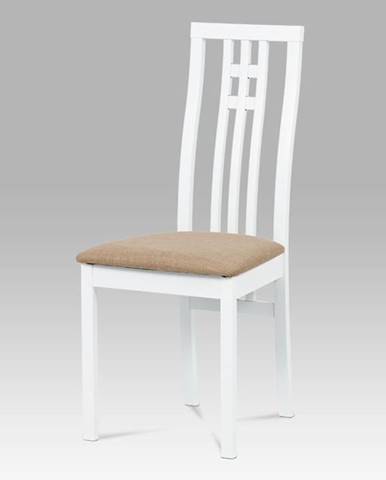 Jídelní židle BC-2482 WT, masiv buk, barva bílá, potah béžový