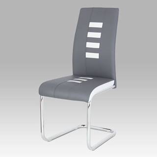Jídelní židle koženka šedá + bílá / chrom DCL-961 GREY