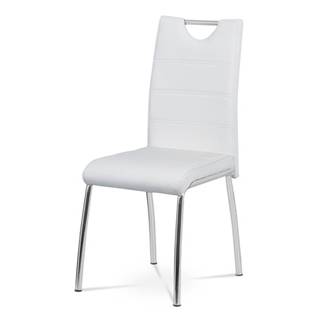 Jídelní židle - bílá ekokůže, kovová chromovaná podnož AC-9920 WT