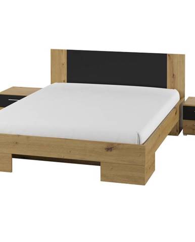 VERA postel 160x200 cm s nočními stolky, dub artisan/černá