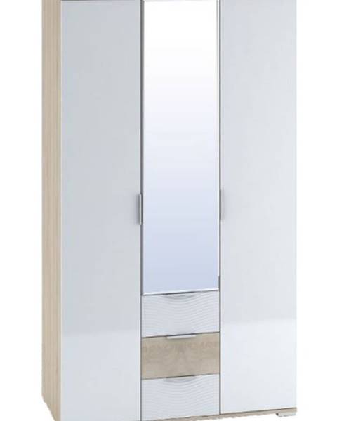 Šatní skříň 3-dveřová TERRA, sonoma/bílý lesk (TERRA SK823-D4 SKŘÍŇ 3D3S+ZRC.45 son+bílý lesk3D)
