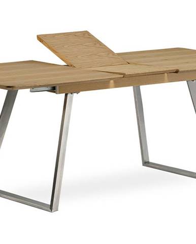 Jídelní stůl rozkládací - 160+40x90 cm, MDF + dýha dub, kovová podnož, broušený nerez HT-806 OAK