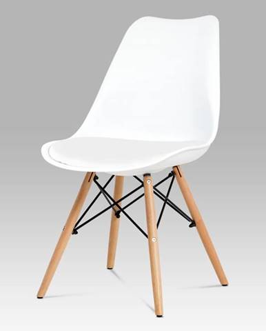 Jídelní židle CT-741 WT, bílý plast / bílá koženka / natural