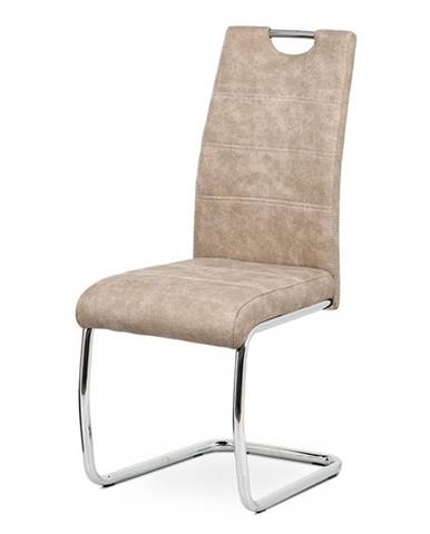 Jídelní židle - krémová látka Cowboy v dekoru broušené kůže, kovová chromovaná podnož HC-483 CRM3