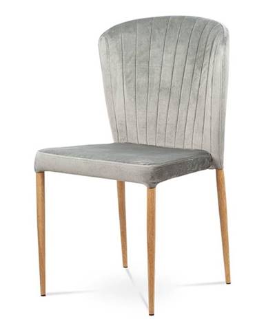 Jídelní židle - stříbrná sametová látka, kovová podnož, 3D dekor dub CT-614 SIL4