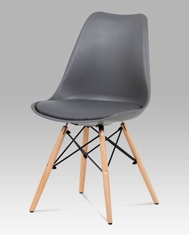 Jídelní židle CT-741 GREY, šedý plast / šedá koženka / natural