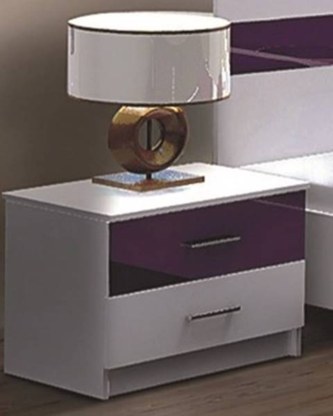Smartshop DUBAJ, noční stolek, bílá/fialové sklo