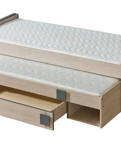 GIMMI, postel s úložným prostorem G16 bez matrací, dub santana/šedá