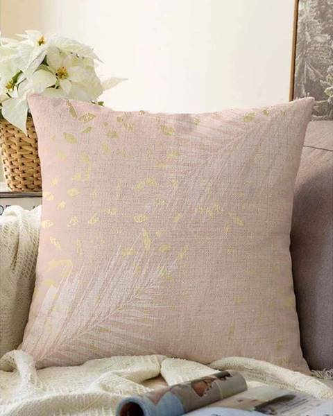 Minimalist Cushion Covers Světle růžový povlak na polštář s příměsí bavlny Minimalist Cushion Covers Leaves, 55 x 55 cm