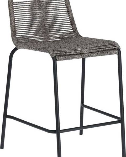 La Forma Šedá barová židle s ocelovou konstrukcí Kave Home Glenville, výška 62 cm