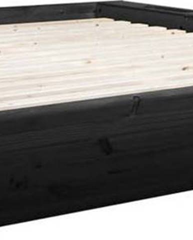 Černá dvoulůžková postel z masivního dřeva s úložným prostorem Karup Design Ziggy, 180 x 200 cm