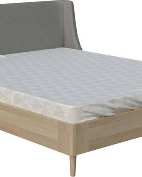 Šedá dvoulůžková postel ProSpánek Lagom Side Wood, 140 x 200 cm