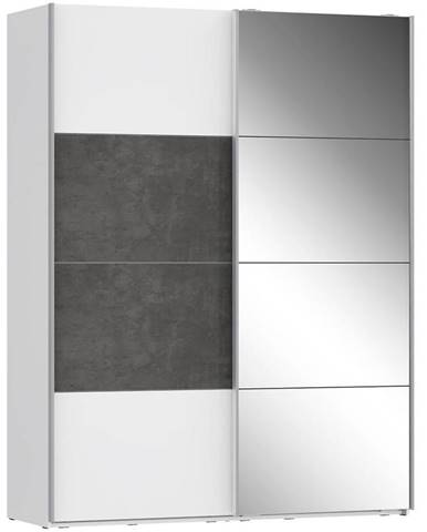 Skříň Olivia 170cm Bílá/Beton/Zrcadlo