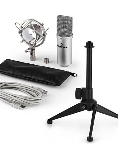Auna MIC-900S V1, USB mikrofonní sada, stříbrný kondenzátorový mikrofon + stolní stativ