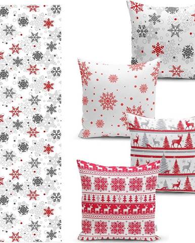 Sada 4 vánočních povlaků na polštář a běhounu na stůl Minimalist Cushion Covers Red Christmas