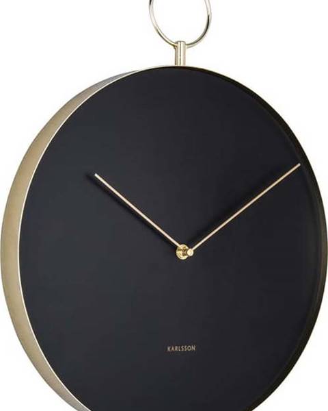 Karlsson Černé kovové nástěnné hodiny Karlsson Hook, ø 34 cm