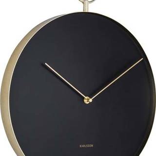 Černé kovové nástěnné hodiny Karlsson Hook, ø 34 cm